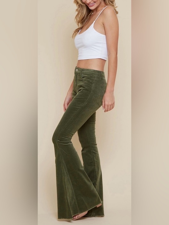 Bestto Pants - Bell bottom corduroy pants. Raw hem. Flare. Bohemian. Olive green. M. NWT